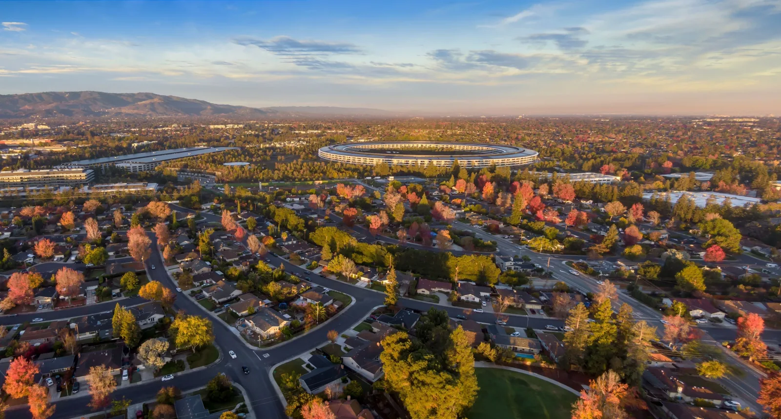 Aerial view of Santa Clara Valley at sunset